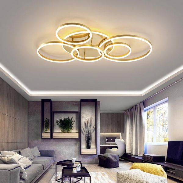 

gleam 2/3/5/6 circle rings modern led ceiling lights for living room bedroom study white/brown color lamp