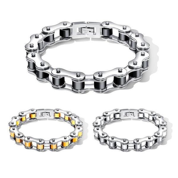 

link, chain fashion bike bracelet for men stainless steel biker bicycle motorcycle link boy man punk heavy jewelry dropshiping, Black