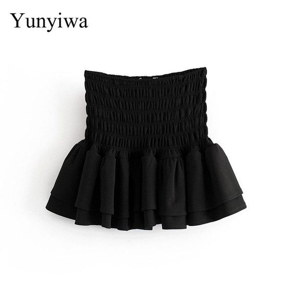 

skirts women sweet black elastic waist patchwork ruffles pleated mini skirt faldas mujer ladies chic casual summer