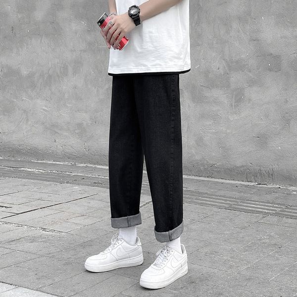 

men's jeans summer brem-legged casual male brem pants streetwear loose hip-hop denim with straight leg -2xl men's kg6b, Blue