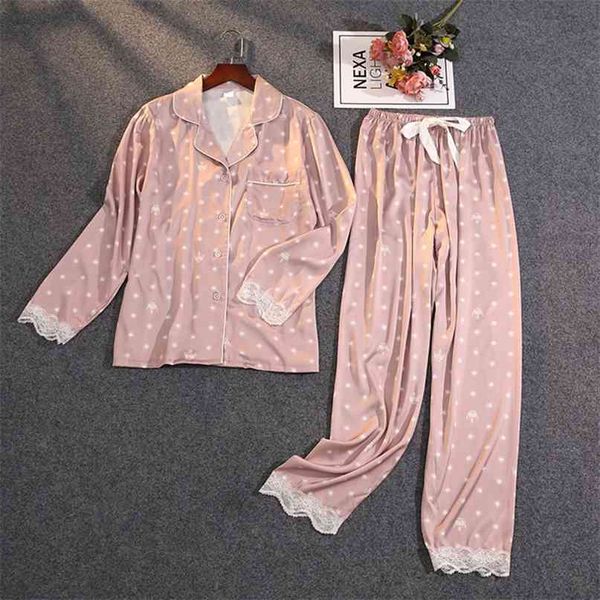 

spring summer home clothes for women silk pajamas for women sleepwear set pyjama satin lace pijama mujer sweet home suit casual 210924, Black;red