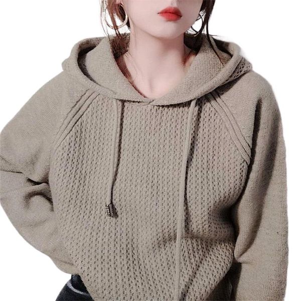 

women's sweaters trendy hooded brown sweater loose pullover indie clothes knitted crop autumn korean style base coat top, White;black