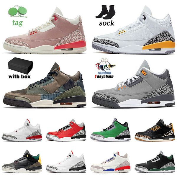 

[with box] jumpman authentic basketball shoes 2022 cool grey cardinal red jumpman3s designer sneakers dark mocha pine green patchwork jumpma
