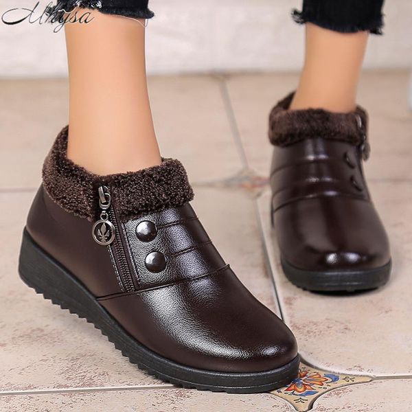 

boots 2021 winter warm pu shoes flat bottom non-slip short middle-aged old women's plus velvet mother cotton d1321, Black