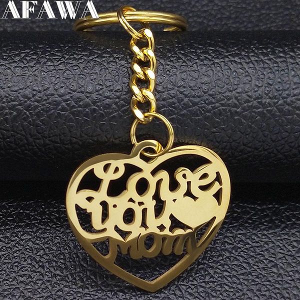 

keychains 2021 fashion love you mom heart stainless steel for women gold color keyholder jewelry porta chaves mulher k77610b, Silver