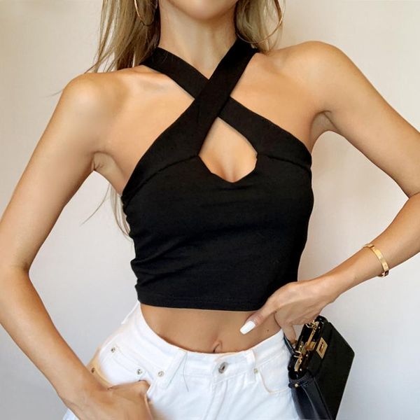 

women's tanks & camis women petite cross front halter tank crop, White
