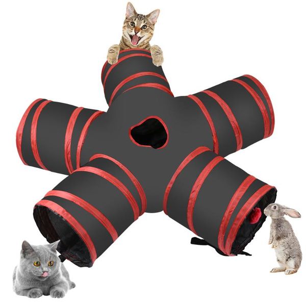 

small animal supplies 5 way cat tunnel collapsible pet play tube toy with a bell & soft ball for cat, puppy, kitty, kitten,