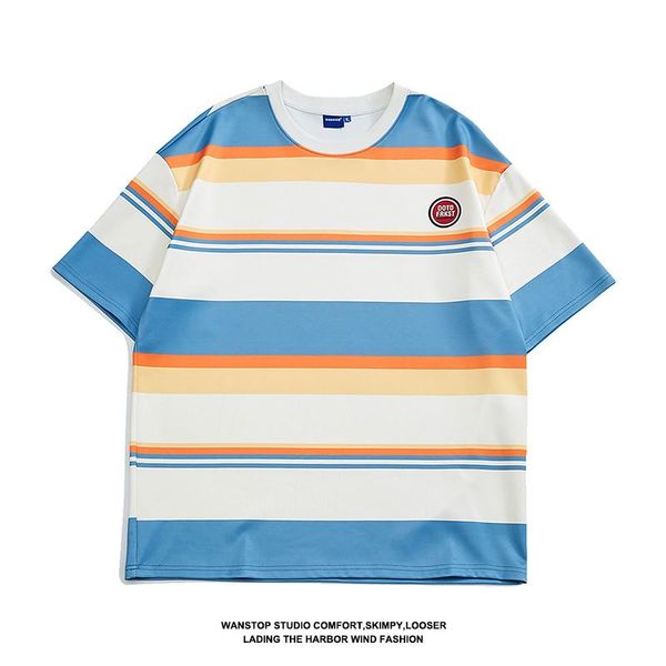 

men's t-shirts hop hip striped t shirt men 2021 summer loose casual short sleeve tees man oversize, White;black