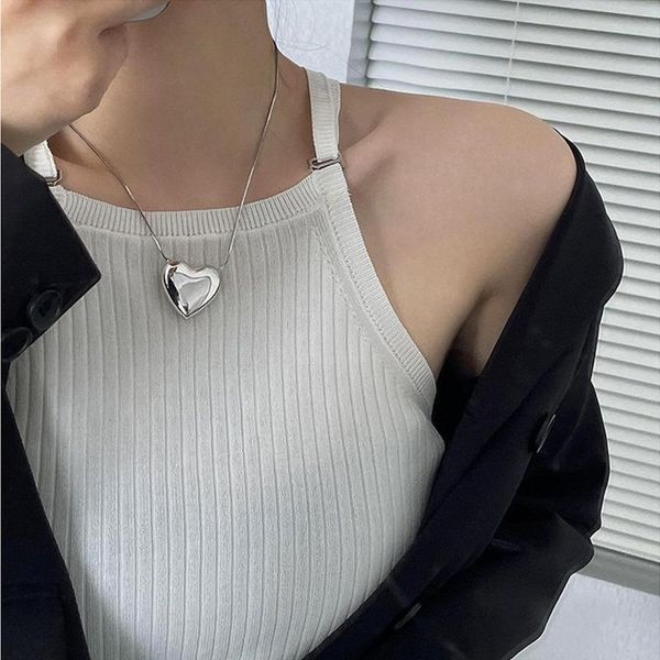 

pendant necklaces origin summer minimalist oversize love heart necklace for women girls exquisite metal jewelry accessories, Silver