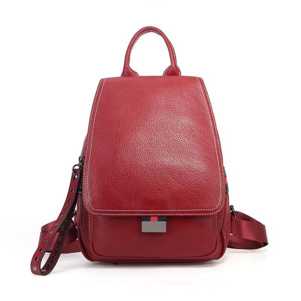 

outdoor bags nesitu fashion cusual black red khaki green 100% genuine leather women backpack for girl female travel bag m021
