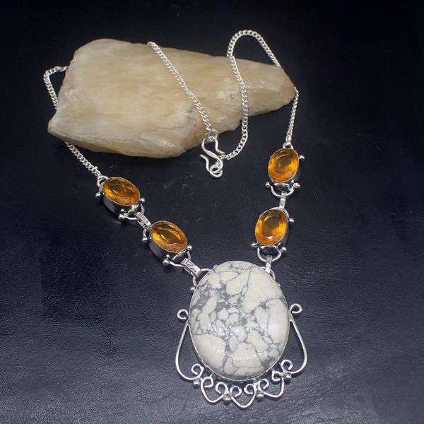 

chains gemstonefactory jewelry big promotion 925 silver ocean jasper yellow citrine ladies women chain necklace 42cm 20213552