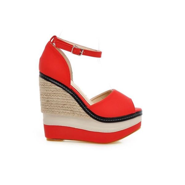 

carpaton 2021 selling platform wedge sandal peep toe ankle strap woman shoes rope braided gladiator sandals, Black