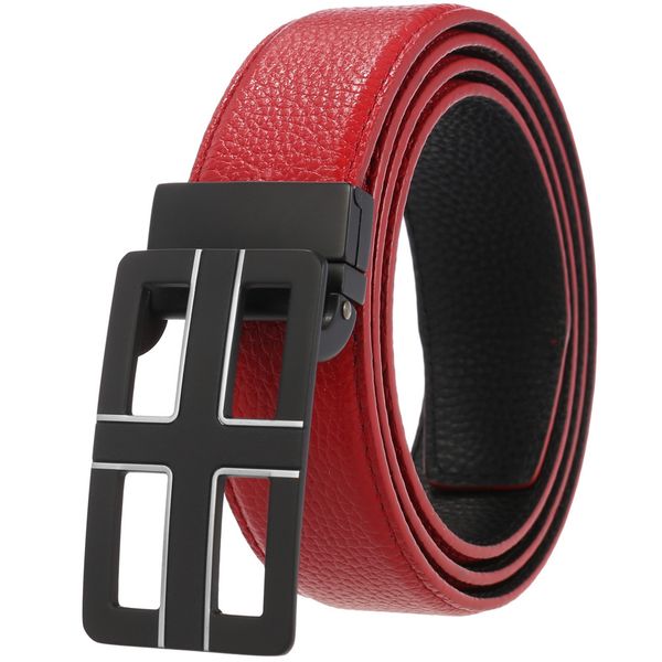 

men's smooth buckle layer leather perforated belt ly35-07149-5, Black;brown