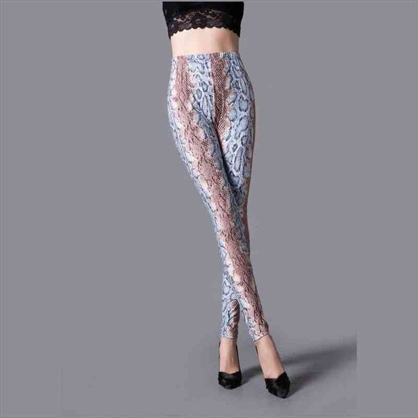 

women leggings snake pattern printed milk silk leggings stretch mid-waist black leggins workout jeggings female casual lg8001