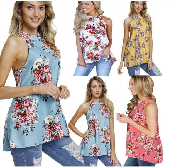 

fashion t-shirts sleeveless versatile print medium length women's, White
