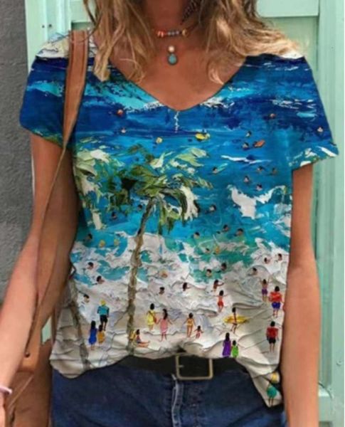 

casual hawaiian beach print 2021 women's t-shirt, Black;gray