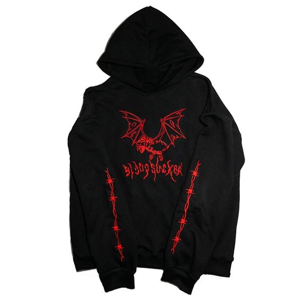 Cool Fashion Casual Gótico Gótico Demon Bordão Bordado Polvular Polvisão Preto Estilo Heavy Heavy Style Hoodies Sudada Punk Fleece 210728