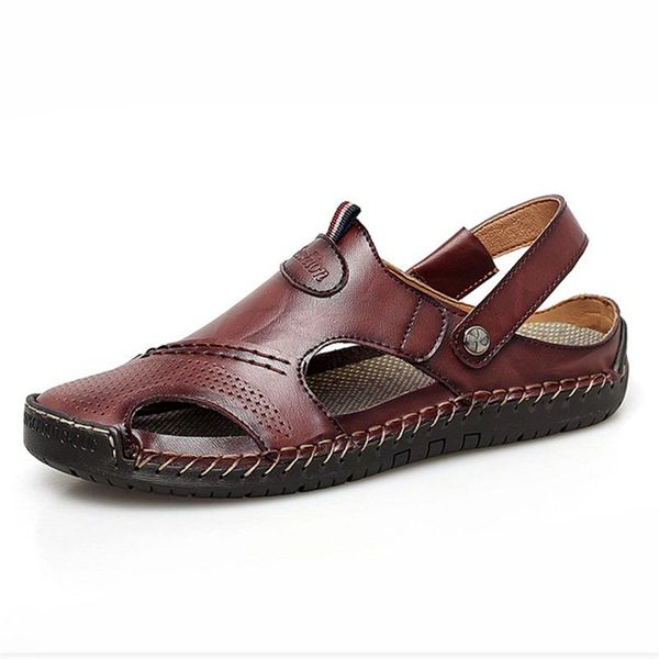 

sandals men genuine leather summer non-slip men's shoes outdoor breathable beach flip flops big size 38-48, Black