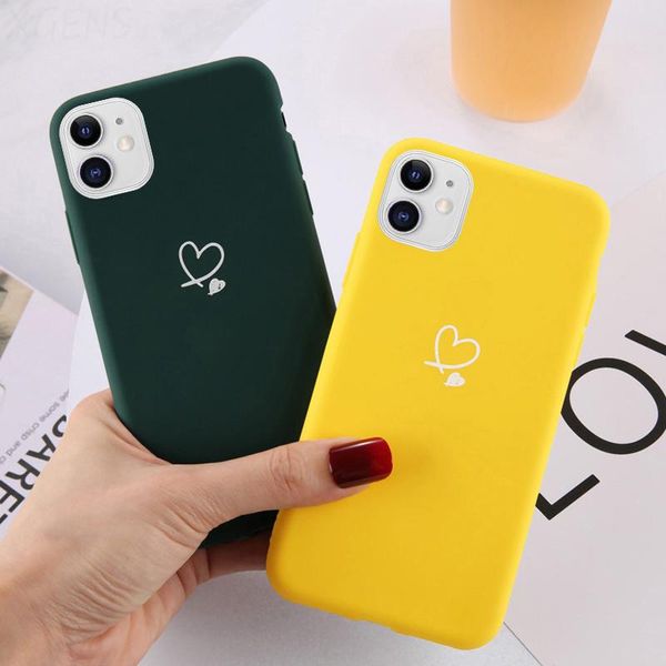 

cell phone pouches case for 11 12 pro max x xs xr candy color love heart soft tpu silicone cover 6 s 7 8 plus 5 se