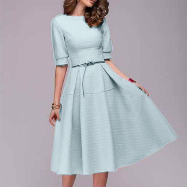 

40 elegant casual fashion women dress half sleeve retro work office line knee length, Black;gray