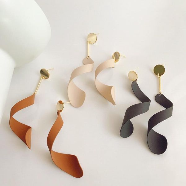 

dangle & chandelier exaggerate irregular twist wave shape solid color metal drop earrings for creative women fashionable jewelry gifts, Silver