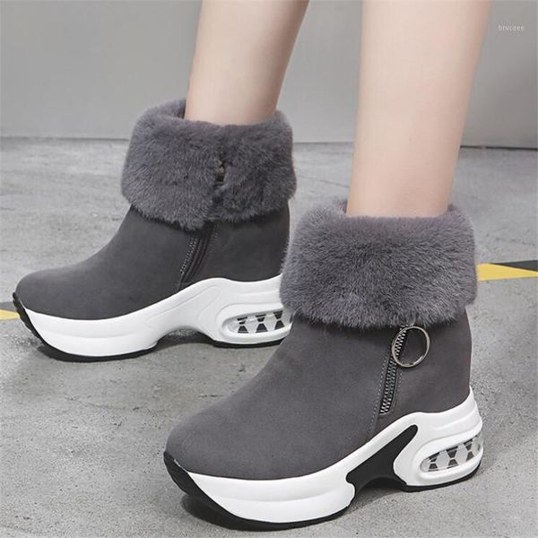 

boots women's 2021 winter short tube mid-heel snow plus velvet warmth increase shoes fashion riding1, Black