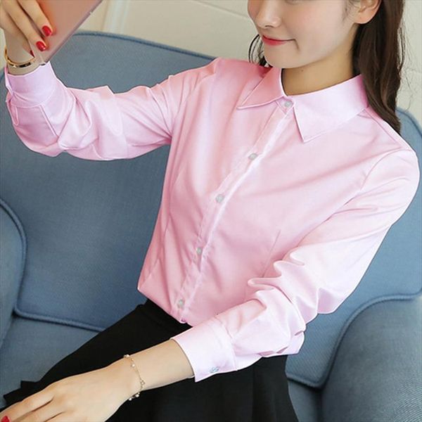 

korean button up womens blouses long sleeve office white blusas femininas elegante