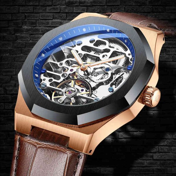 

watches brown leather automatic men's men's make mechanical luxury lights business clock hombre 2021, Slivery;brown