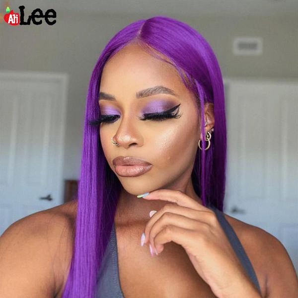 

colored ombre human hair wig transparent straight blonde lace front peruvian purple wigs remy, Black;brown