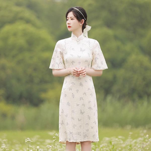 

ethnic clothing original girl lace cheongsam student young modified a version summer dress republic of china style skirt, Red