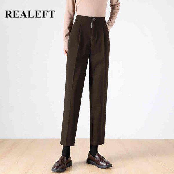 

woolen formal women harem pants autumn winter high waist buttons office lady chic elegant long trousers pocket 210428, Black;white