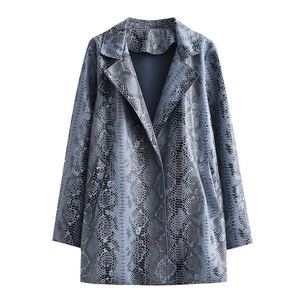 

women's jackets mesttraf women 2021 fashion faux leather serpentine loose coat vintage long sleeve side pockets mid-length outerwear st, Black;brown