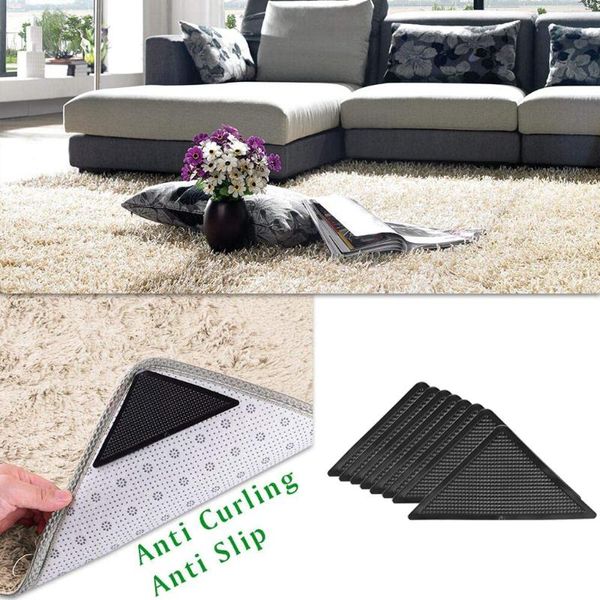 

wall stickers 8pcs area rug gripper pad non slip anti curling carpet mat tape self- adhesive reusable wood floor faux leather