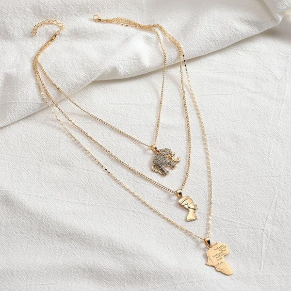 

trendy elephant necklace multilayer chain head portrait pendant women set of simple fashion jewelry gift punk style choker necklaces, Silver