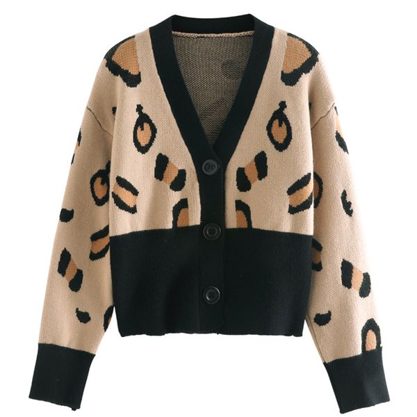 

v-neck leopard cardigan splicing sweater m3005 210514, White