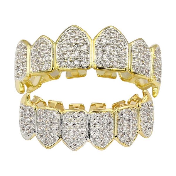 

hip hop iced out cz gold teeth grillz caps bottom diamond teeth grillzs set men women grills, Black