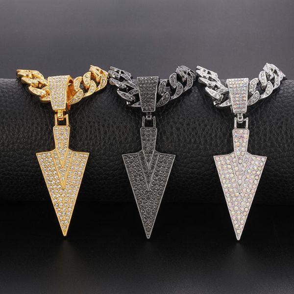 

pendant necklaces men's design shine crystal spearhead arrow necklace iced out miami jewelry chain hip hop punk rock gift for men woman, Silver