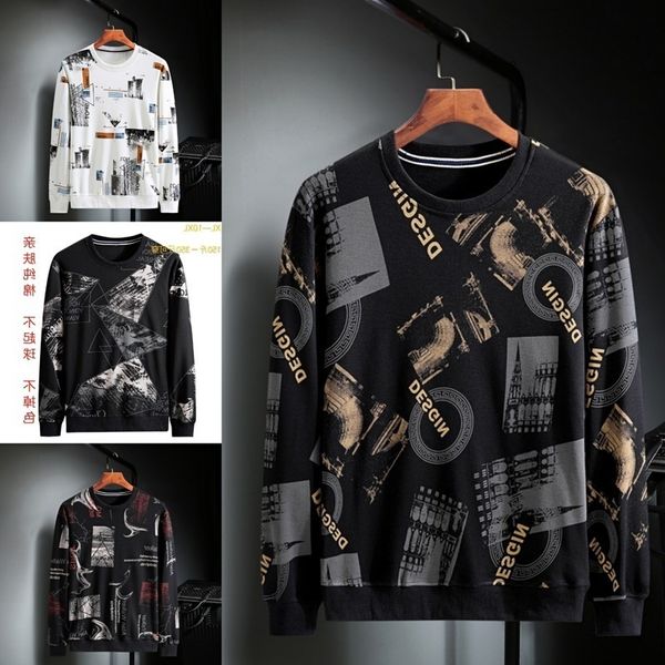 

man jiafeidaichao brand tide fat men's spring and autumn versatile printed casual sweater, Black