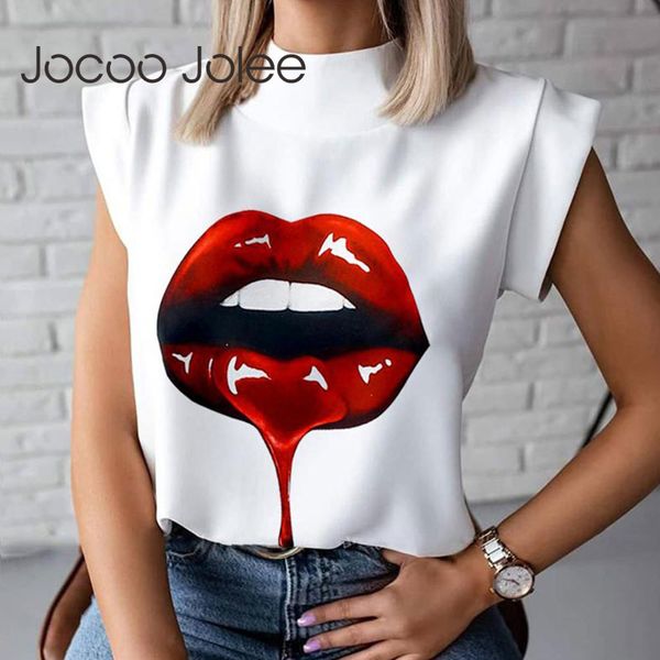 

fashion summer girl print blouse wild stand neck slim shirt elegant short sleeve office chiffon casual blusas 210428, White