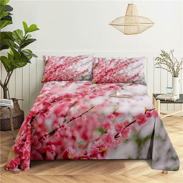 

sheets & sets cherry blossoms 0.9/1.2/1.5/1.8/2.0m digital printing polyester bed flat sheet with case print bedding set