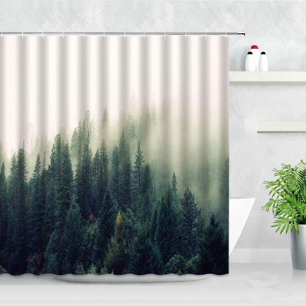 

fog forest shower curtains waterproof fabric bathroom decor mist pine natural scenery modern bathtub curtain with hooks screens