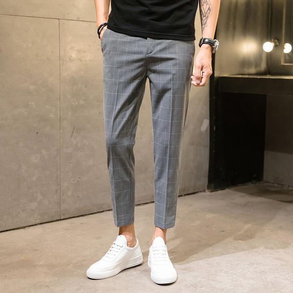 

men's pants hzirip 2021 summer suit plaid black casual trendy fashion mid-waist comfortable stretch cropped trousers