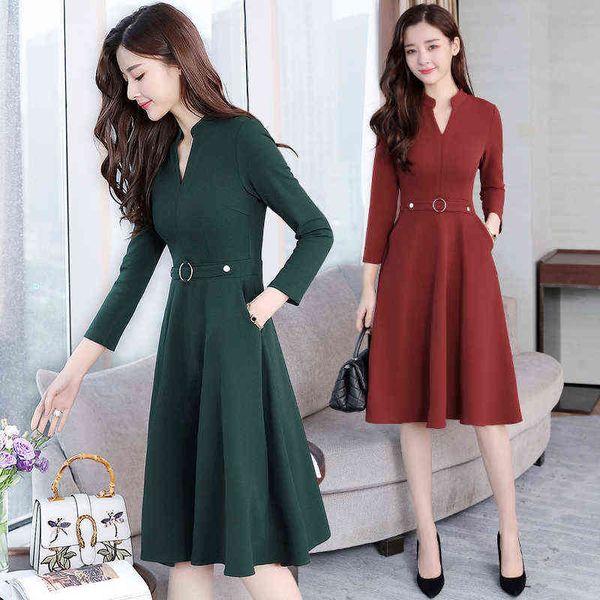 Plus Größe 2021 Herbst Winter Neue Schwarz Midi Kleider Frauen Elegante Koreanische Bodycon V-ausschnitt Kleid Party Langarm Runway Vestidos g1214