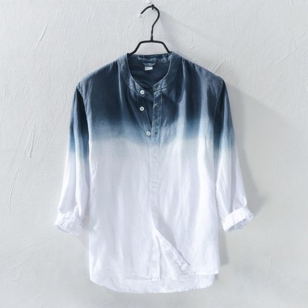 

men's casual shirts gradient pure linen long sleeve shirt blue green hit color style summer full sleeves men 2022 arrivals, White;black