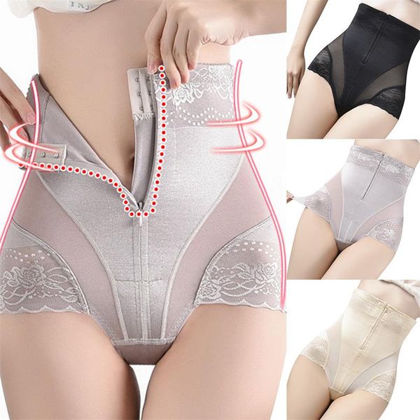 

women's shapers high-waisted abdomen panties female postpartum zipper-breasted hip-lifting breathable waist thin shaping body pants, Black;white