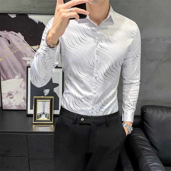 

men's long sleeve striped shirt 2021 spring/summer fashion casual slim fit wrinkle clothing shirts, White;black
