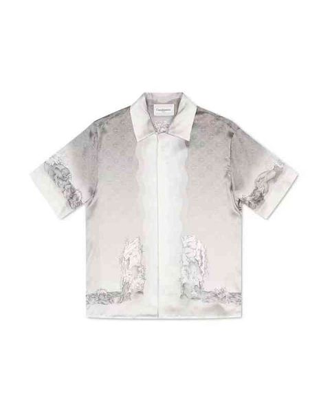 

casablanca 22ss silk shirts guardian plaster image black white gradient mens and womens hawaiian short sleeve shirt, White;black