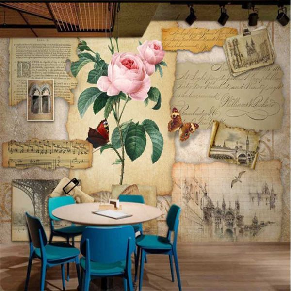 

wallpapers milofi custom large wallpaper mural 3d retro nostalgic paper rose flower background