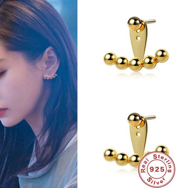 

stud aide five round beads fan-shaped earings 925 sterling silver earrings for women 2021 valentine's day gift fine jewelry, Golden;silver