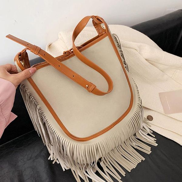 

evening bags women fashion hit color tassel tote shoulder bag underarm large capacity pu leather bucket handbags bolsas feminina